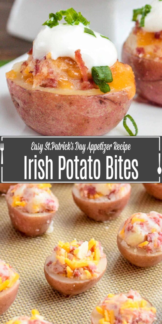 Pinterest image for Irish Potato Bites with title text