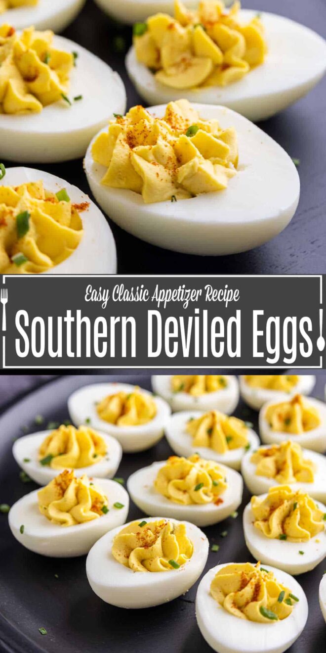 Pinterest image for Southern Deviled Eggs with title text