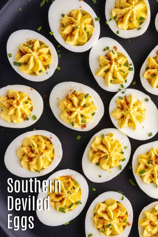 Pinterest image for Southern Deviled Eggs with title text