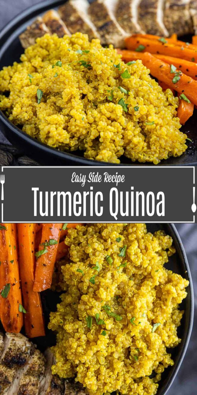 Pinterest image of Turmeric Spiced Quinoa with title text