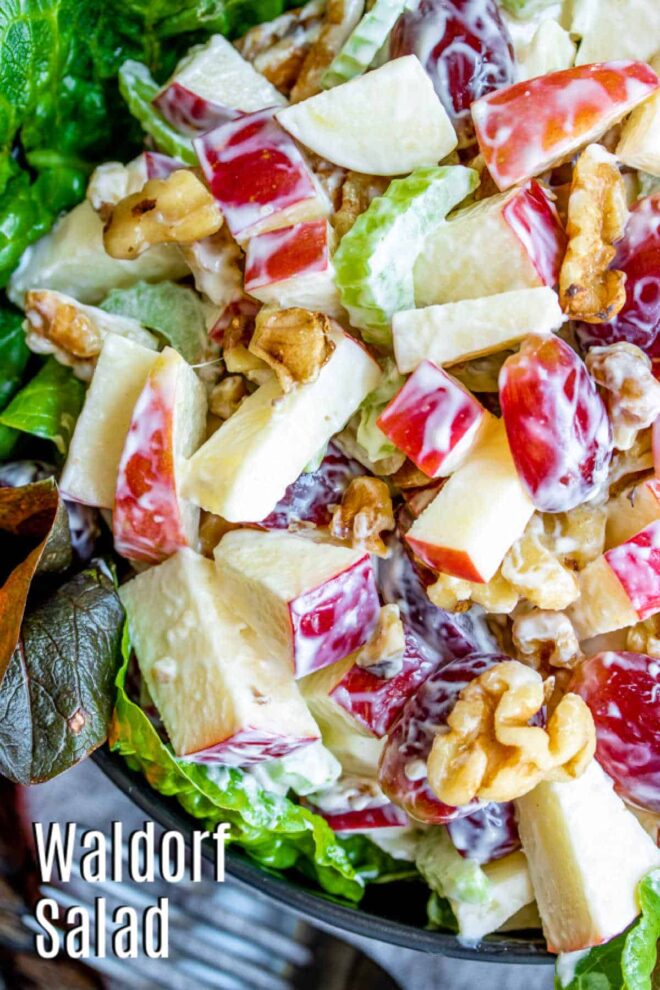 Pinterest image for Waldorf Salad with title text