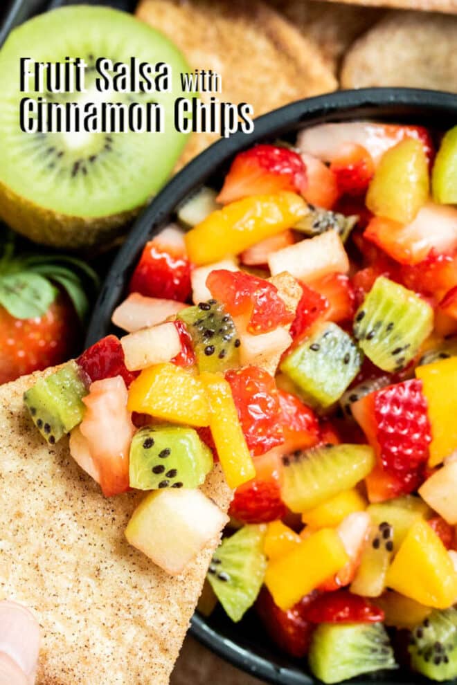 Pinterest image of Fruit Salsa with Cinnamon Chips with title text