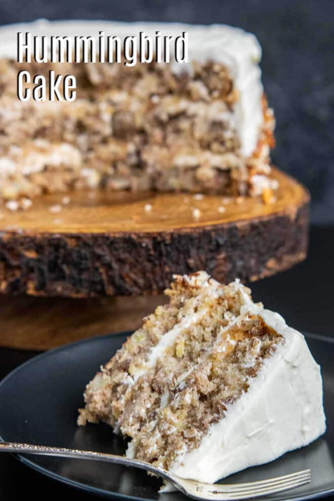 Pinterest image for The BEST Hummingbird Cake Recipe with title text