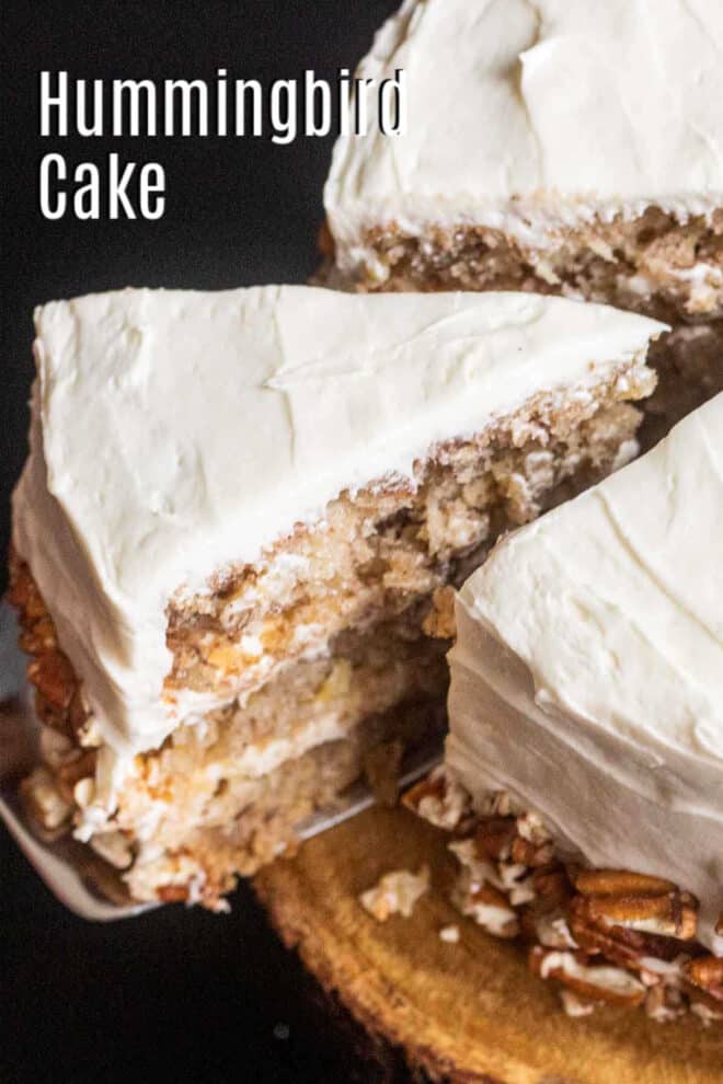 Pinterest image for The BEST Hummingbird Cake Recipe with title text