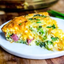 slice of Low Carb Ham and Cheese Crustless Quiche on a plate