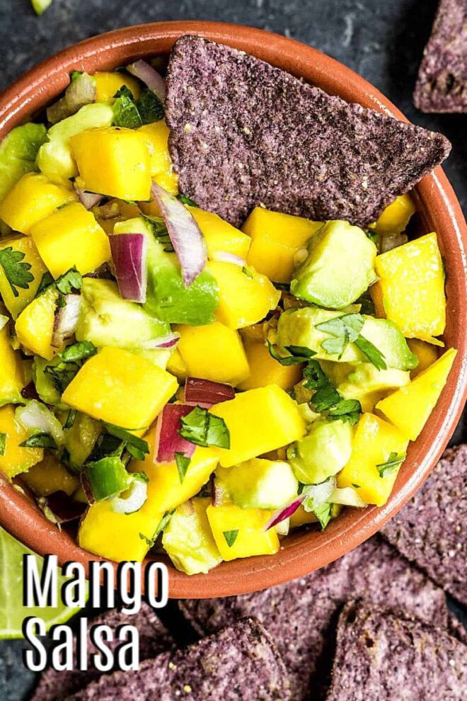 Pinterest image for Mango Avocado Salsa with title text