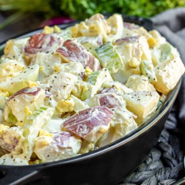 black dish with Mustard Potato Salad