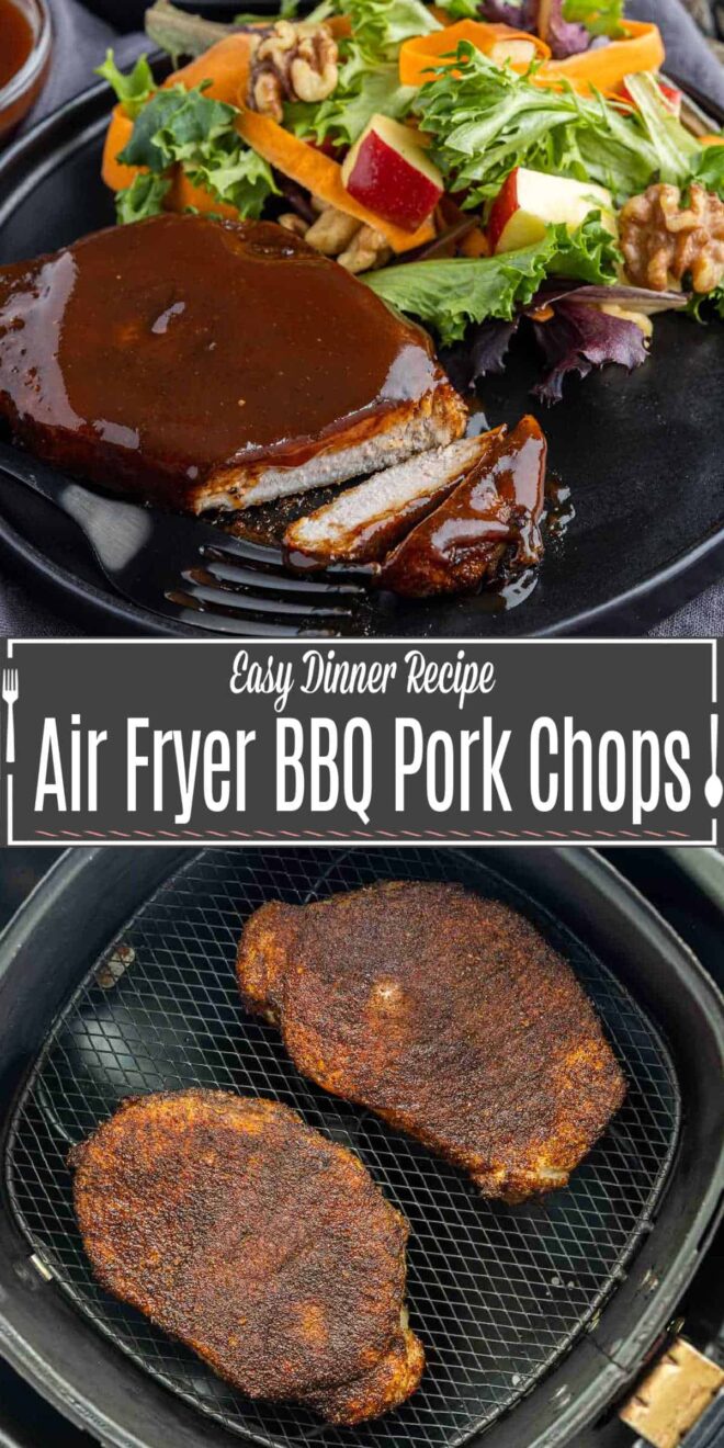 Pinterest image for Air Fryer BBQ Pork Chops with title text