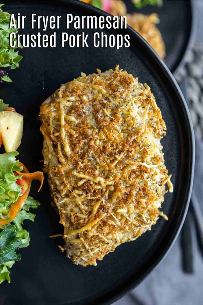 Pinterest image for Air Fryer Parmesan Crusted Pork Chops with title text