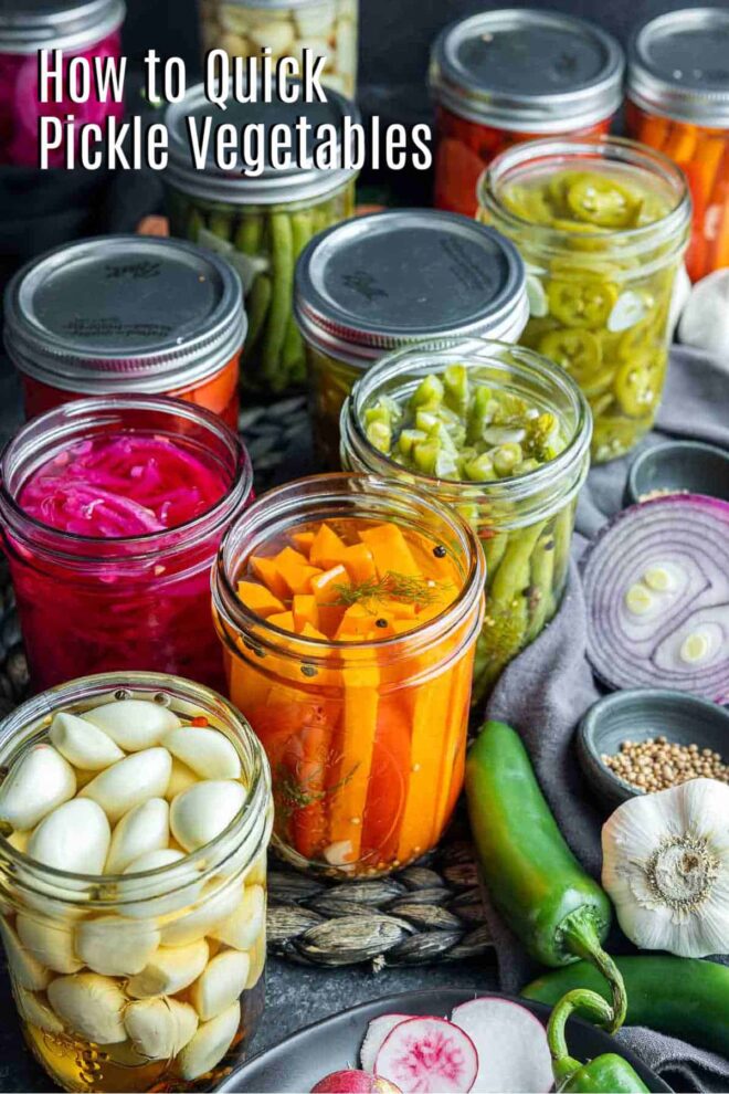 Pinterest image for How to Make Quick Pickled Vegetables with title text