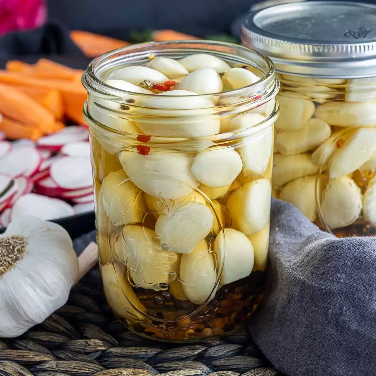 Pickled Garlic in a mason jar