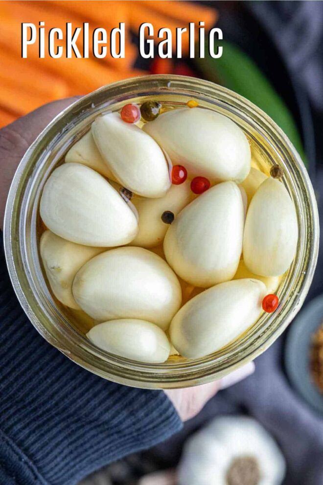 Pinterest image for Quick Pickled Garlic with title text