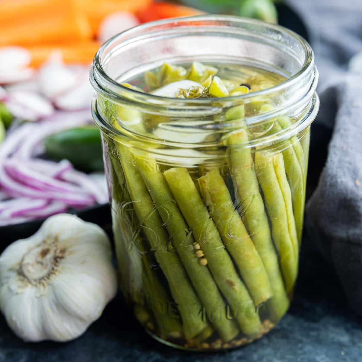 mason jar of pickled green beans