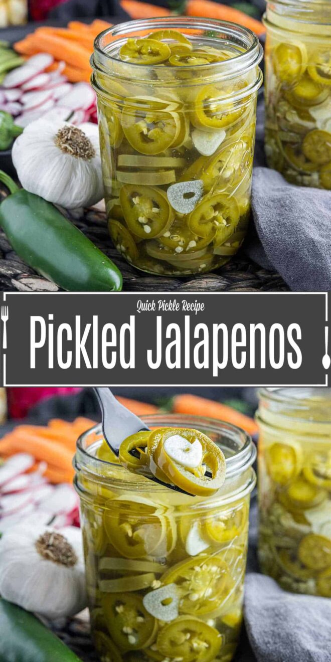 Pinterest image for Quick Pickled Jalapenos with title text