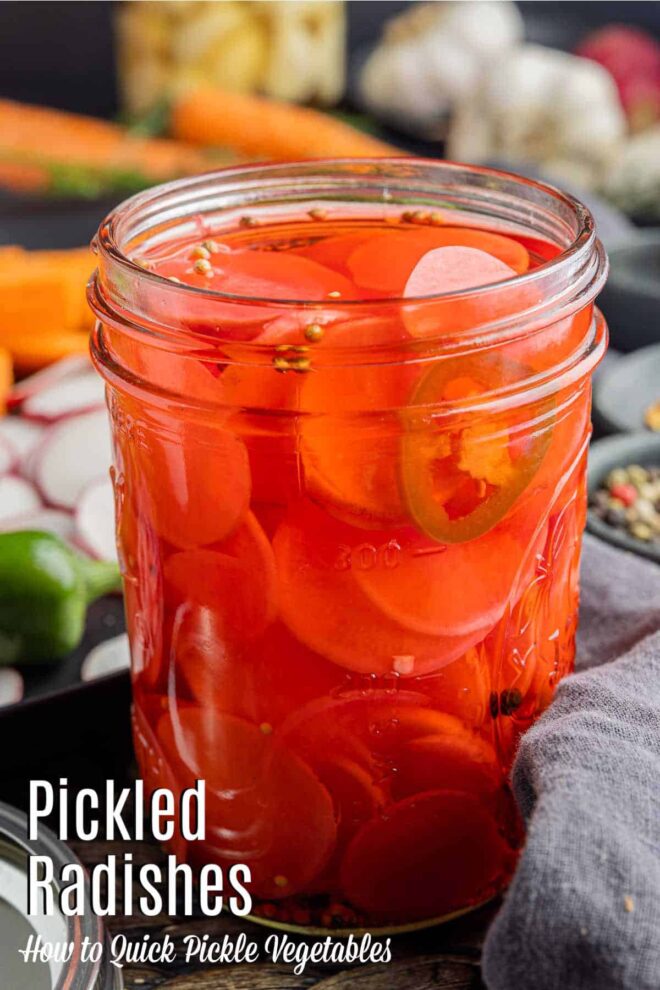 Pinterest image for Quick Pickled Radishes with title text