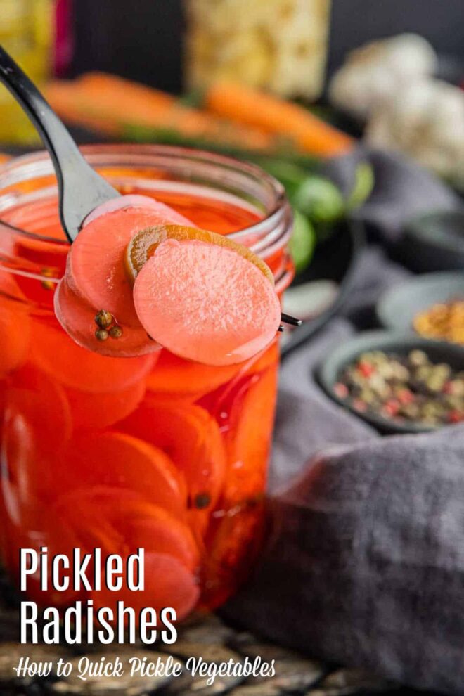 Pinterest image for Quick Pickled Radishes with title text