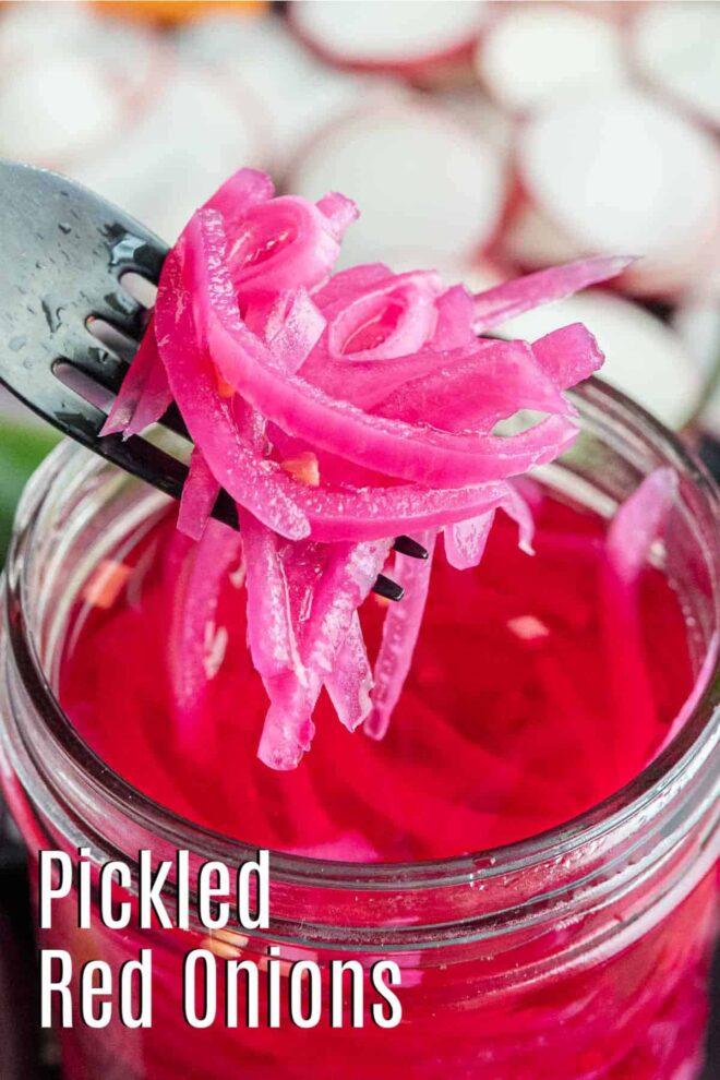Pinterest image for Quick Pickled Red Onions with title text