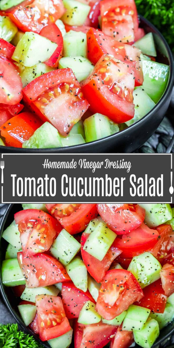 Pinterest image for Cucumber and Tomatoes Salad with title text