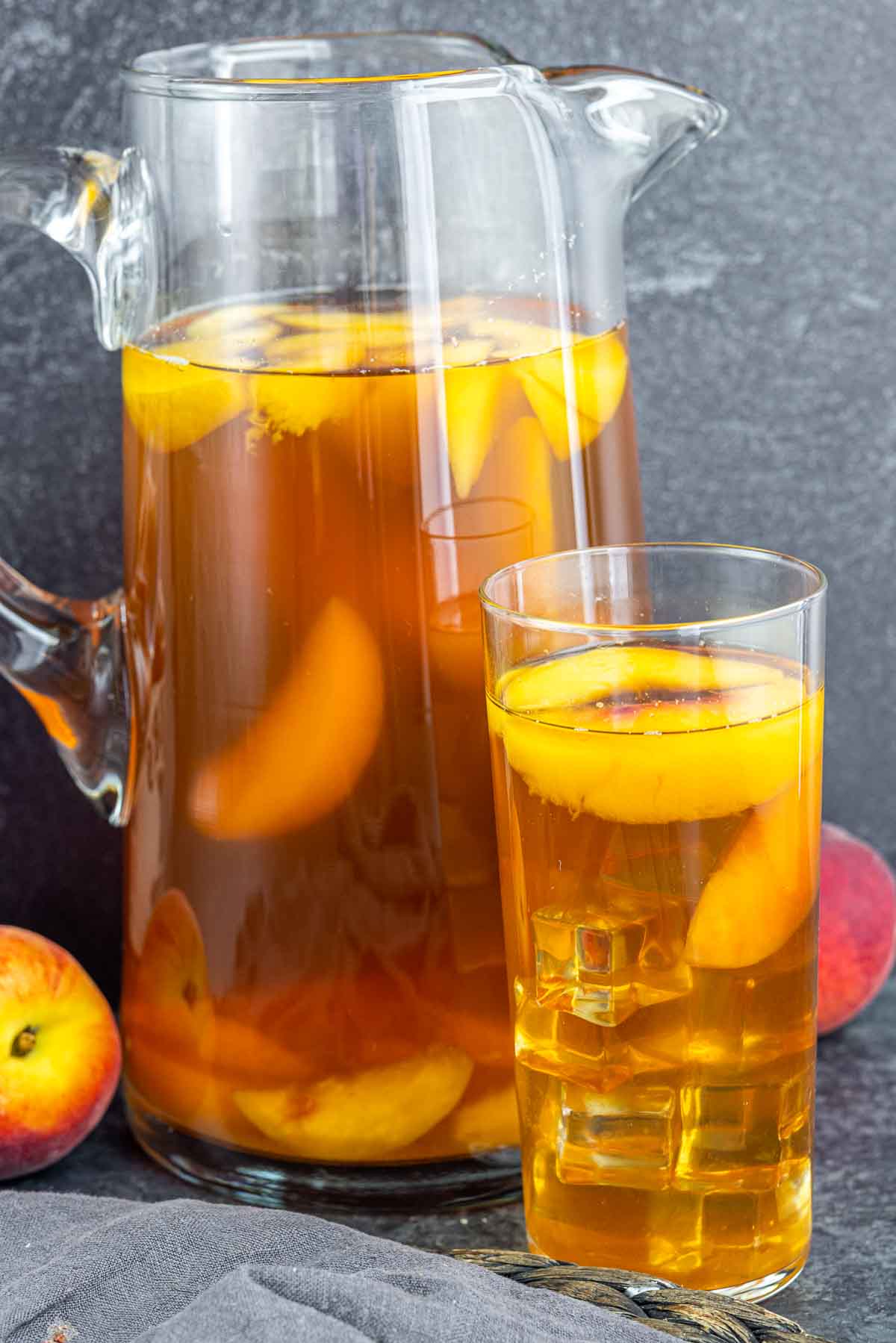 pitcher and glass of Peach Iced Tea