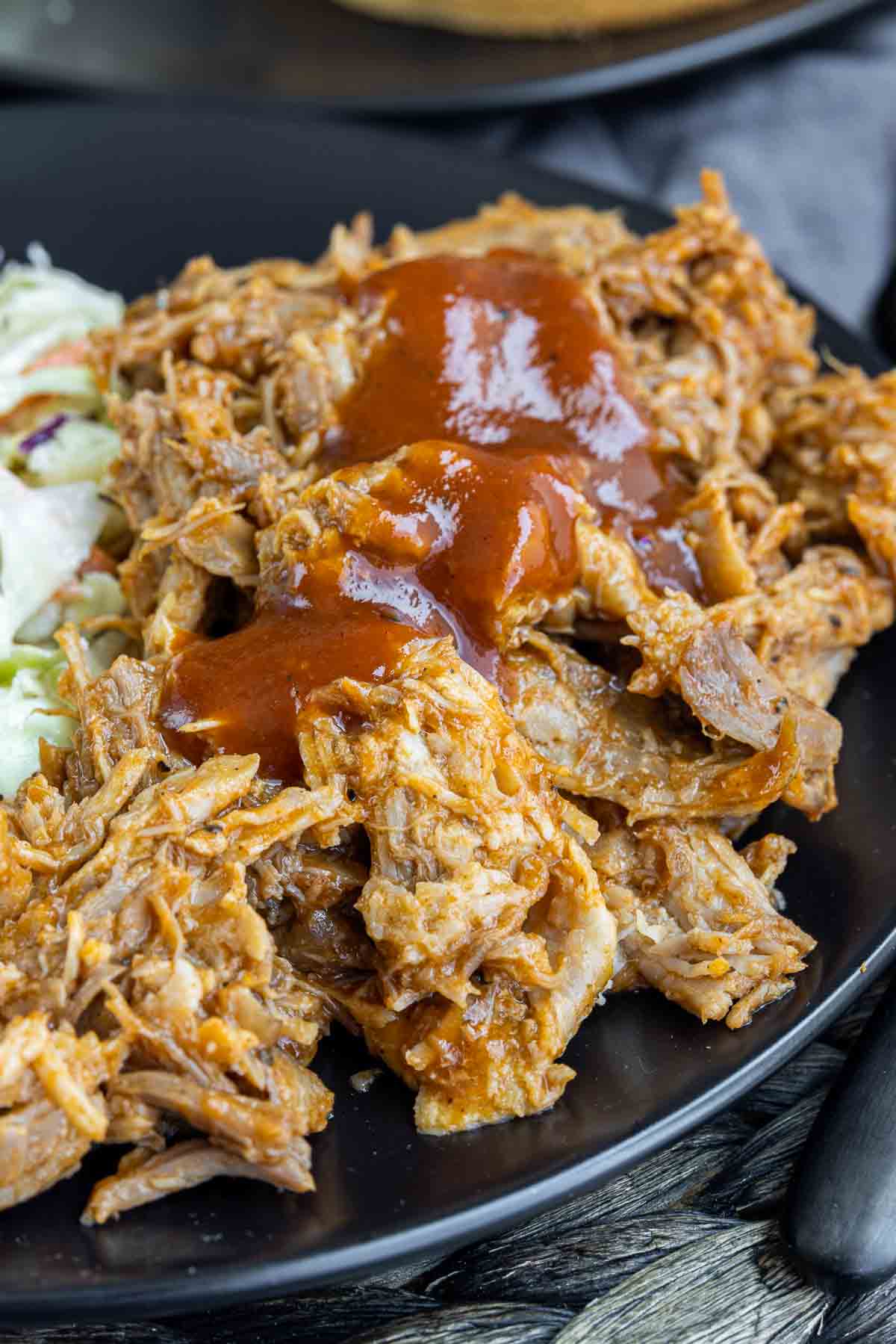 Slow Cooker BBQ Pulled Pork with BBQ poured on top