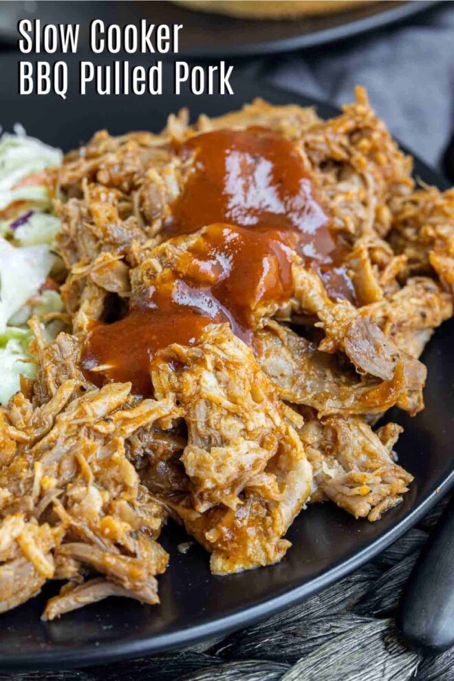 Pinterest image for Slow Cooker BBQ Pulled Pork with title text