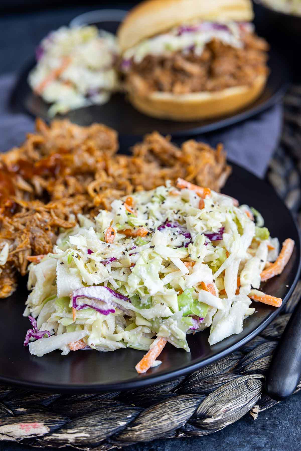 Southern Coleslaw on a black plate