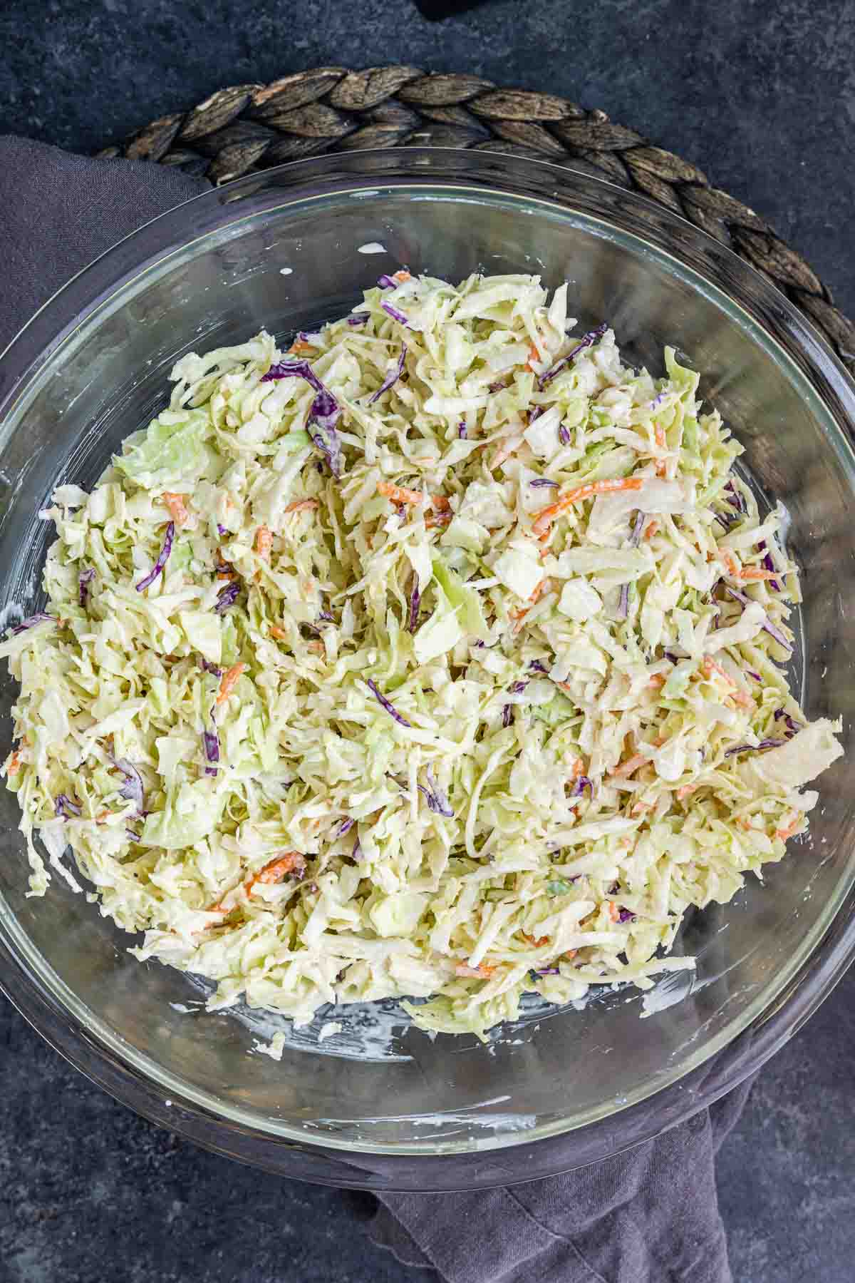 glass bowl of Southern Coleslaw