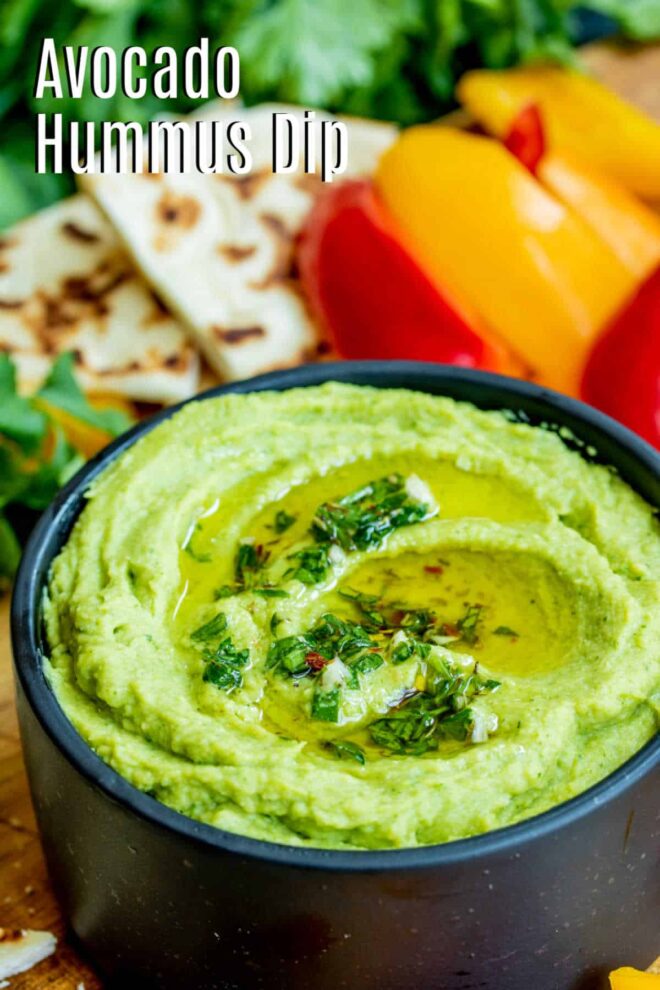 Pinterest image for Avocado Hummus with title text