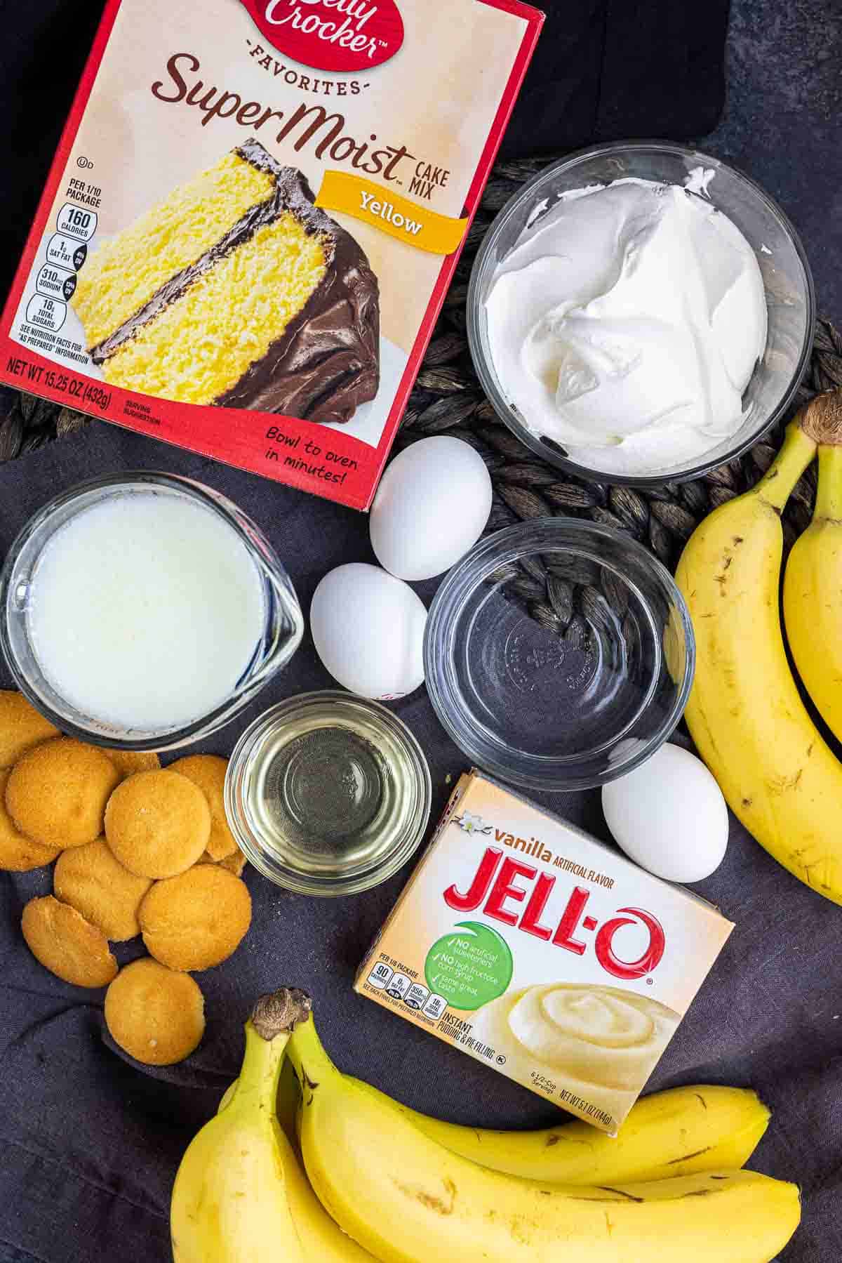 ingredients for Banana Pudding Cake