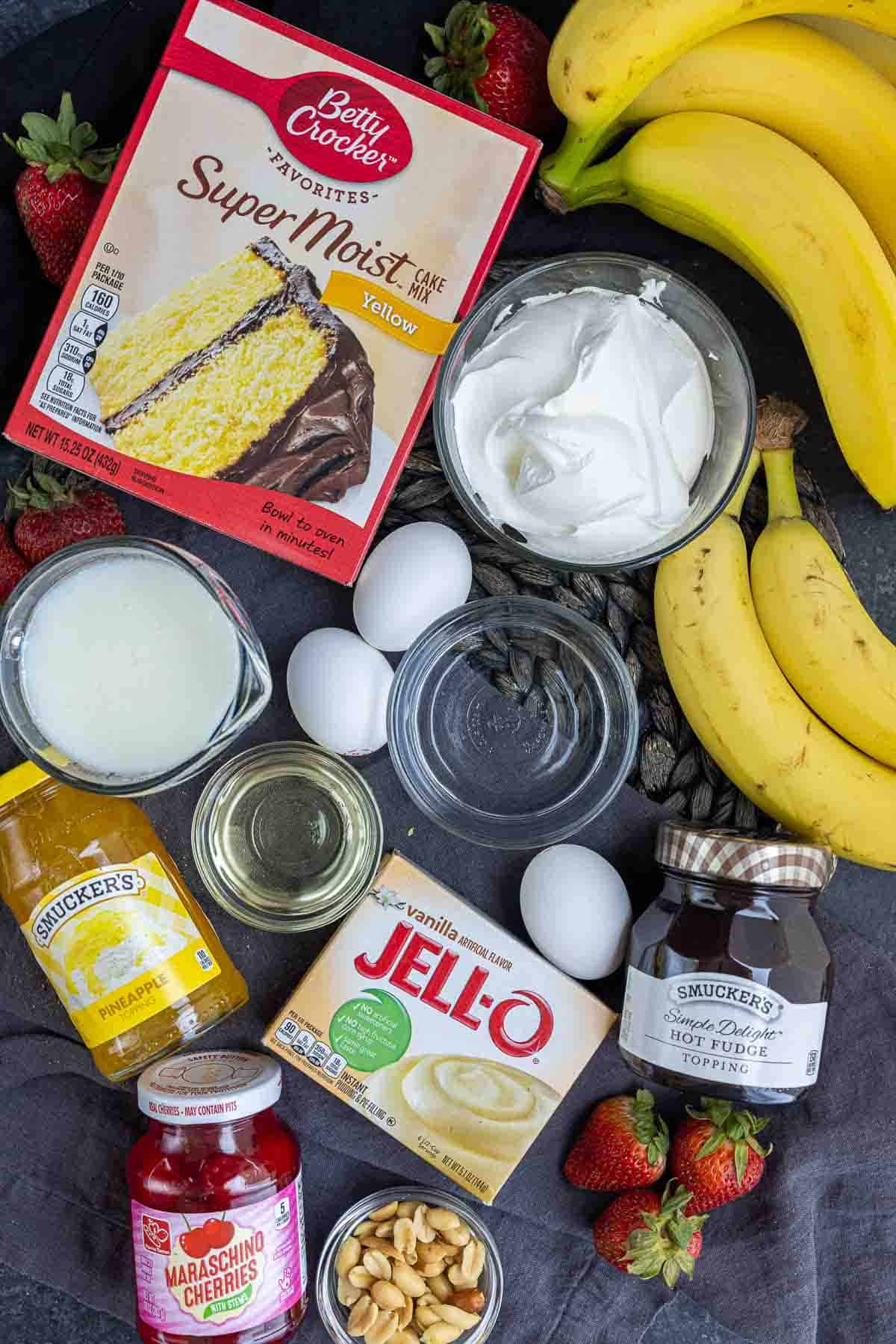 ingredients to make Banana Split Cake