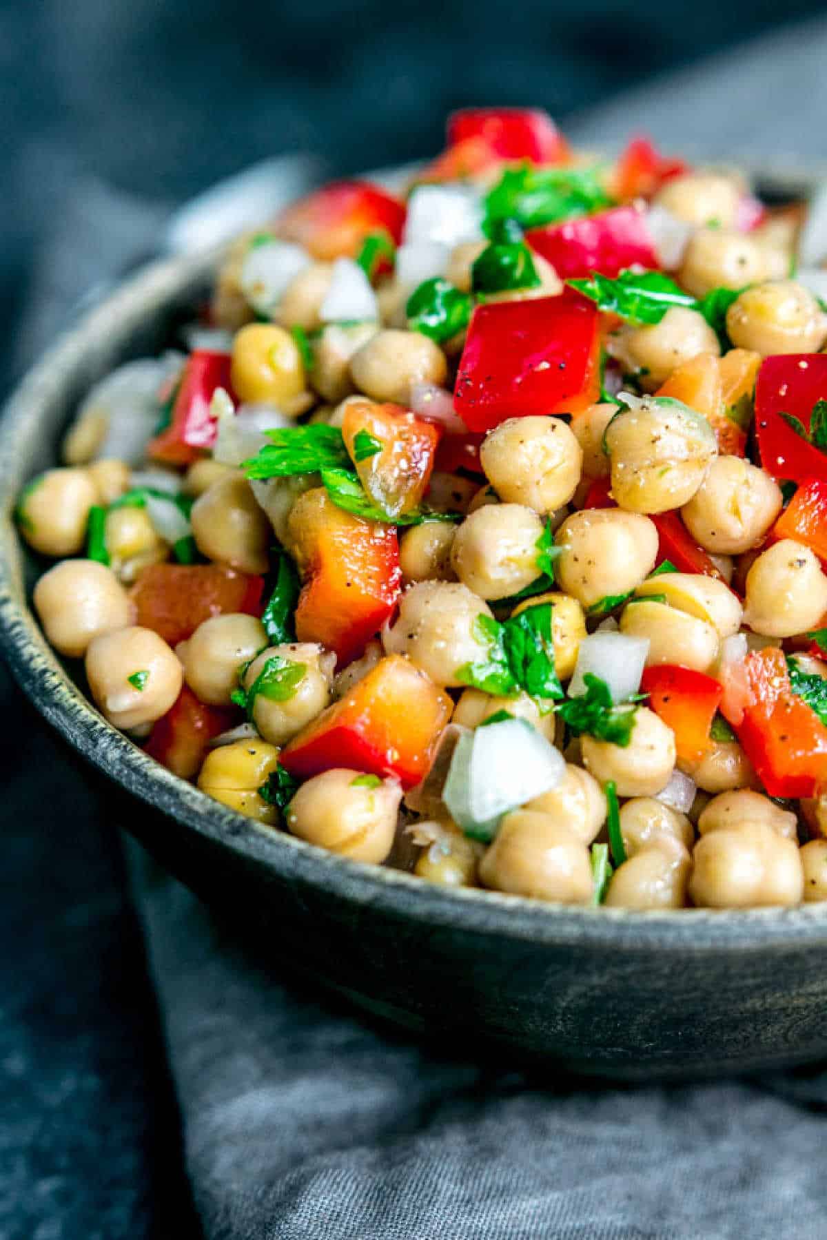 Mediterranean Chickpea Salad made with red bell peppers and onions