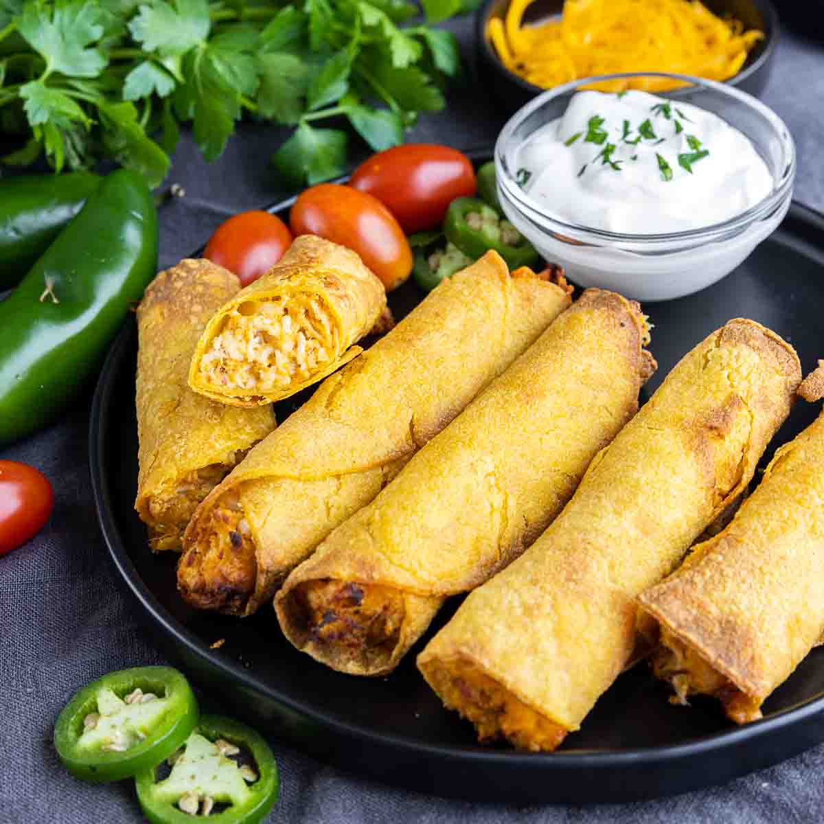 Air Fryer Taquitos made with shredded chicken