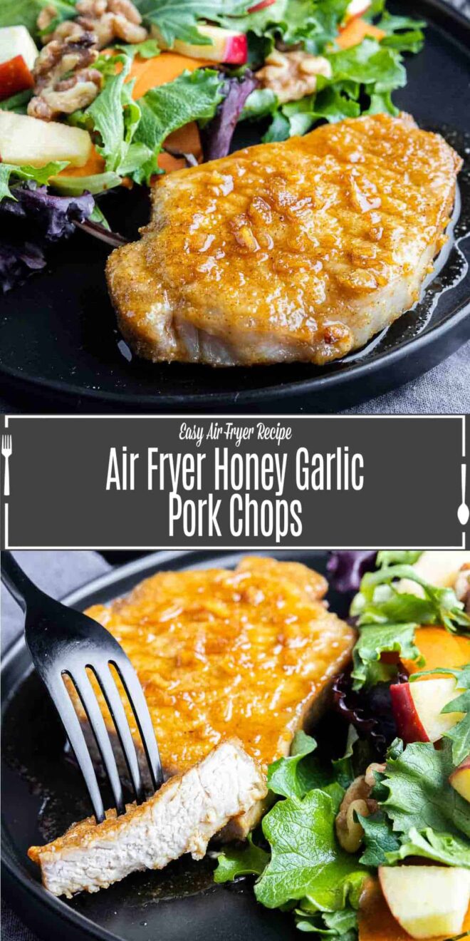 pinterest image of Air Fryer Honey Garlic Pork Chops