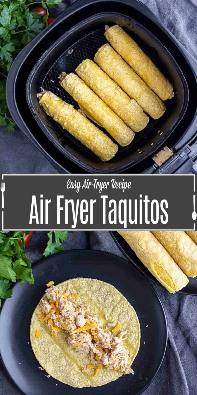 pinterest image of how to make Air Fryer Taquitos