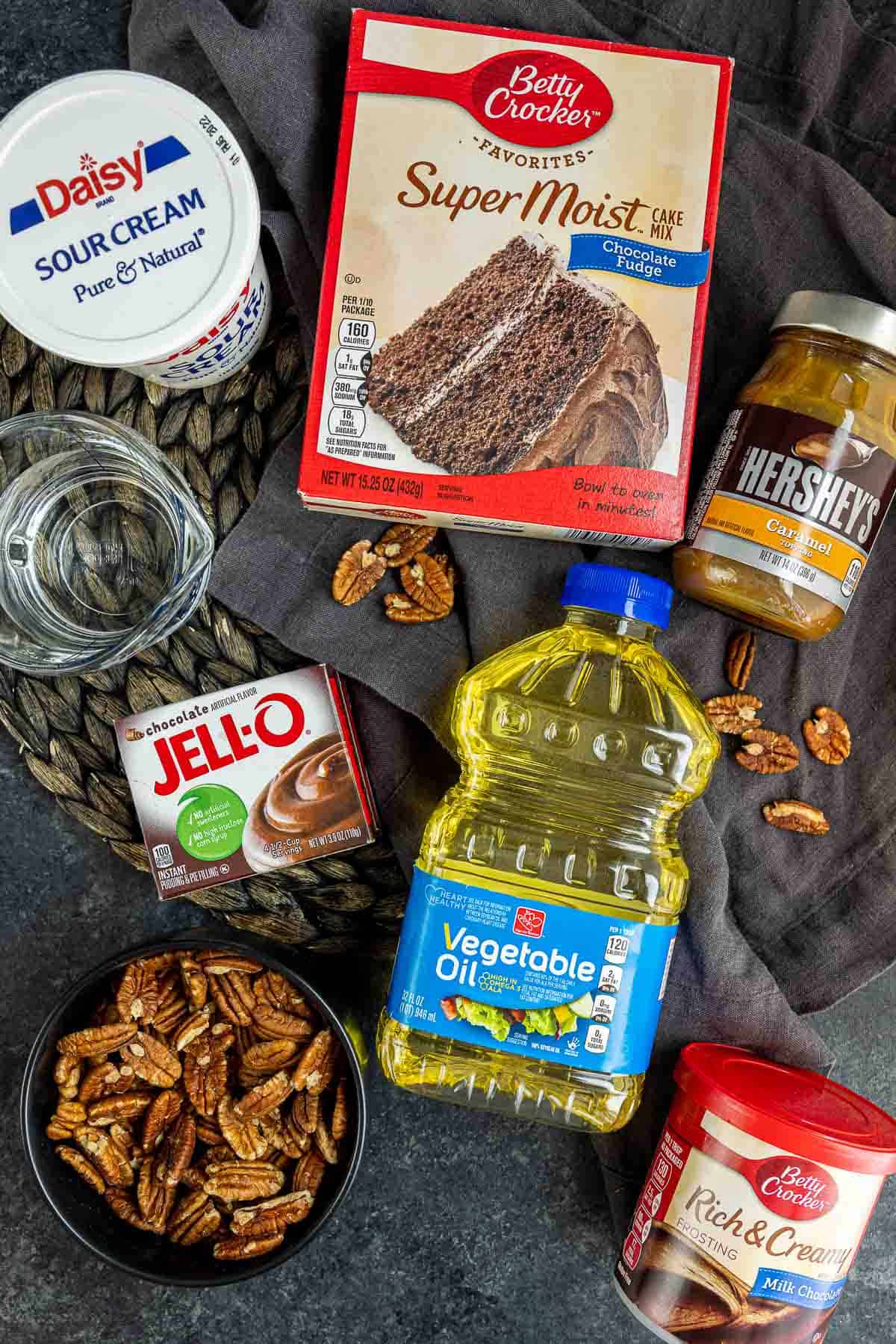ingredients for Chocolate Turtle Cake