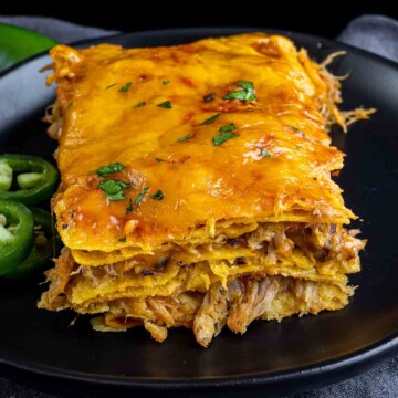 serving of Pulled Pork Enchilada Casserole