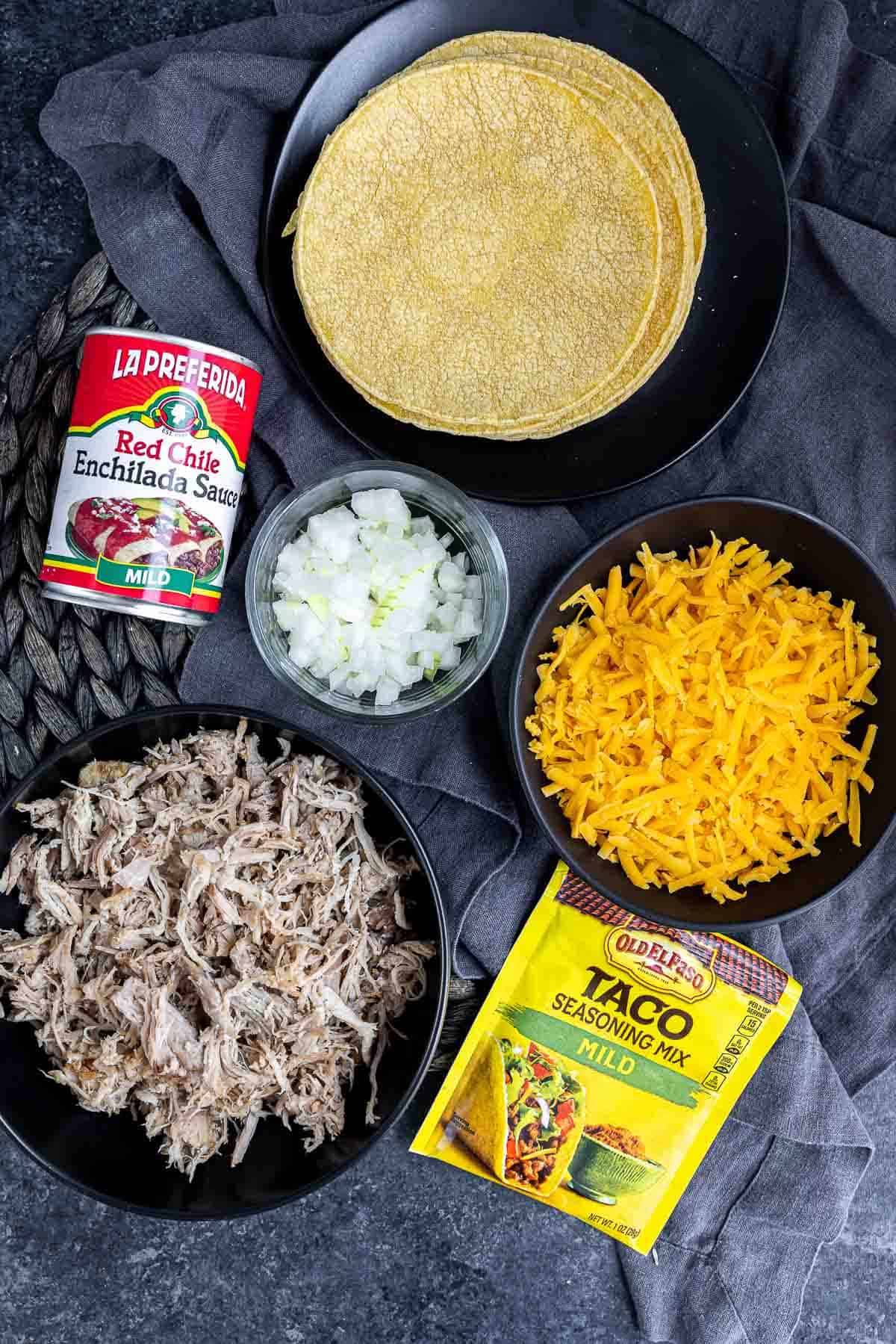 ingredients to make Pulled Pork Enchilada Casserole