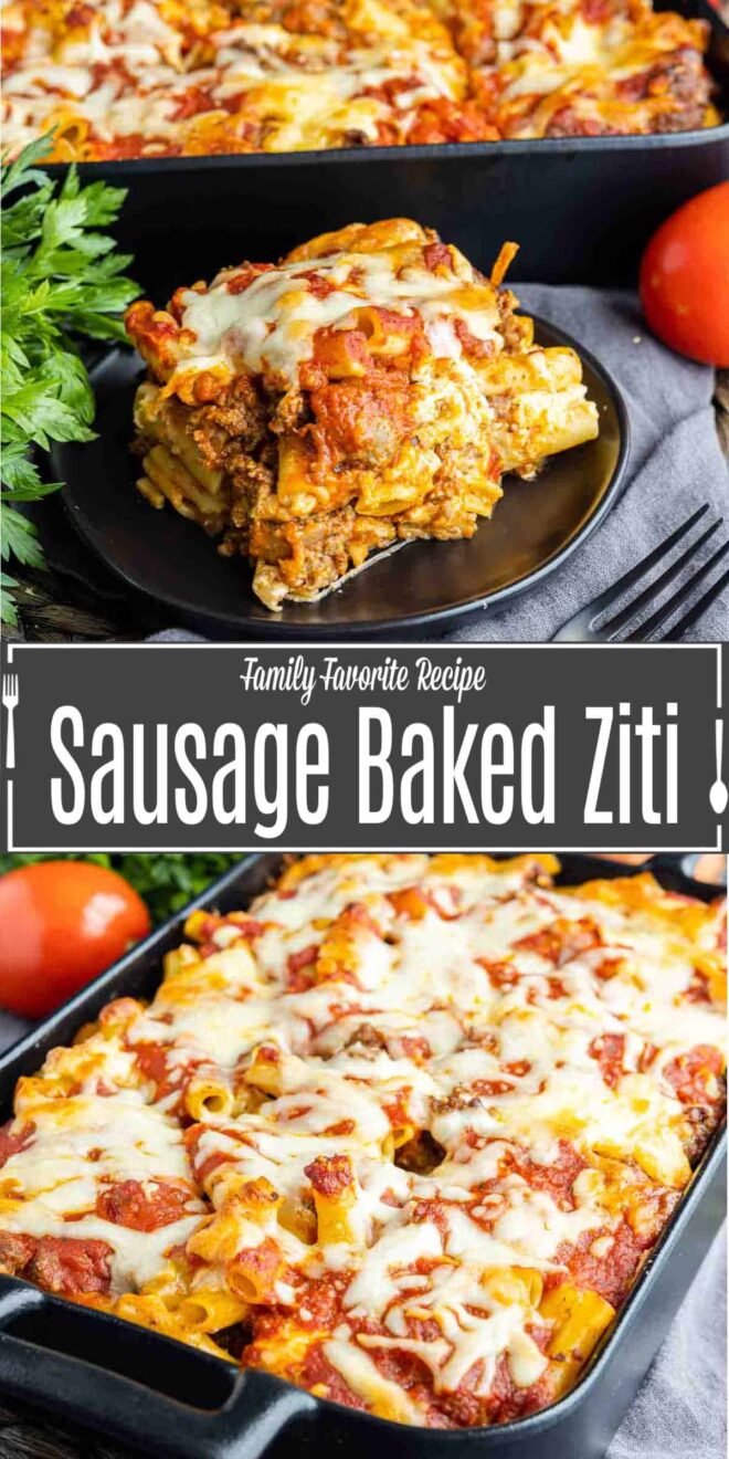 Pinterest image of Sausage Baked Ziti
