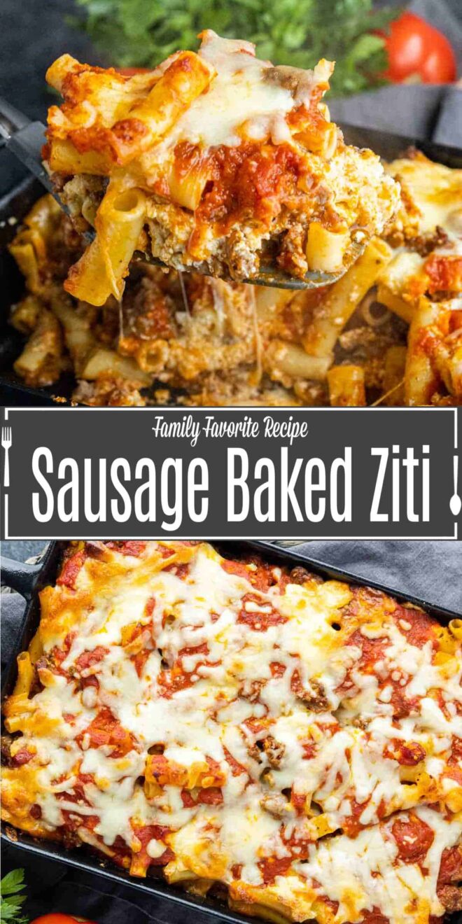 Pinterest image of Sausage Baked Ziti