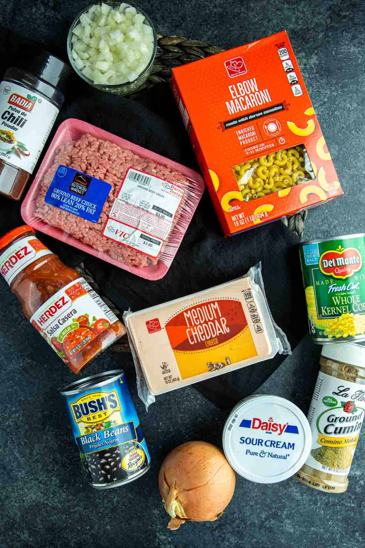 ingredients for Taco Mac and Cheese Casserole