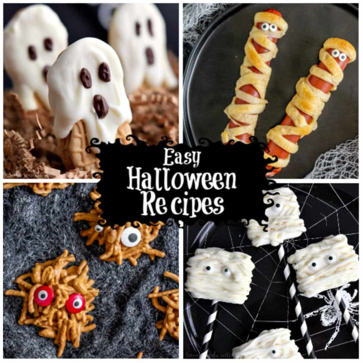 Collage of savory and sweet Halloween treats