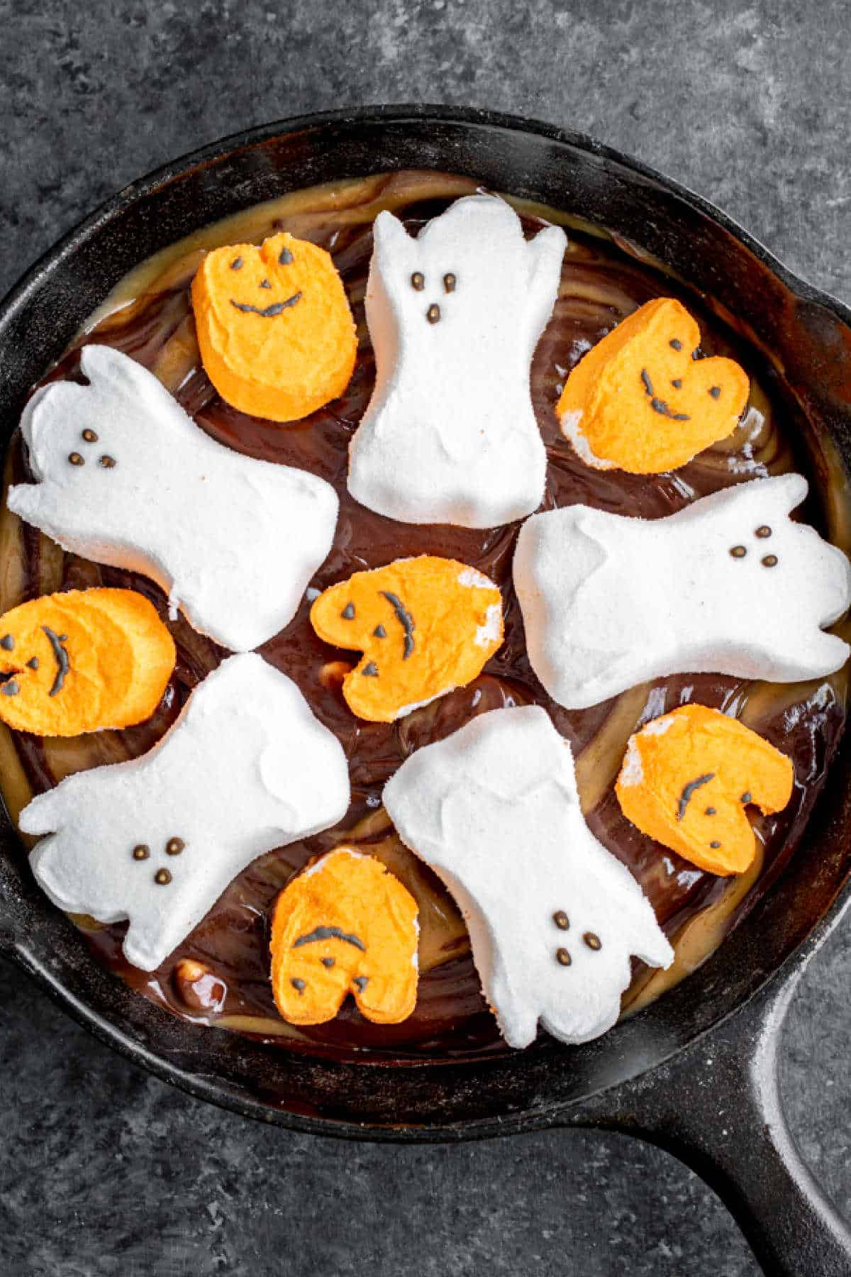 add peeps tp the top of Halloween Smores Dip