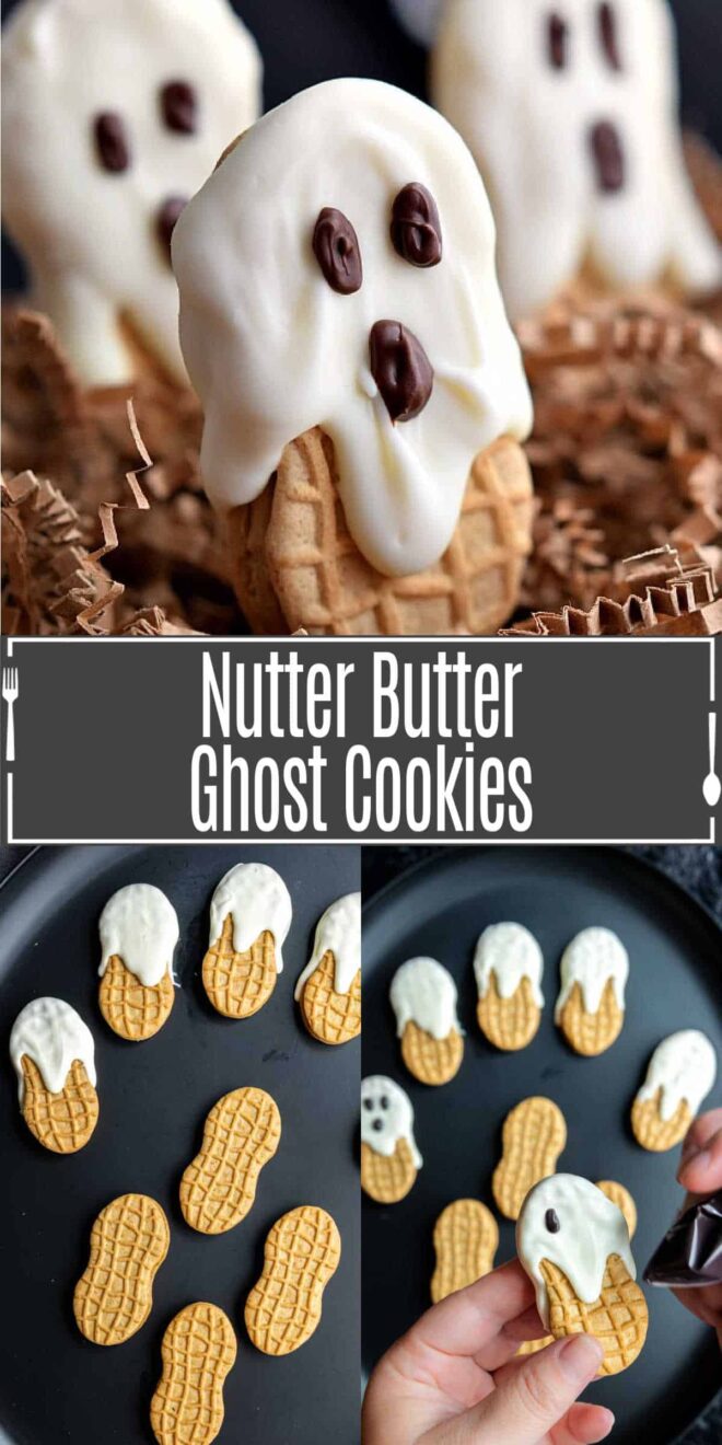 pinterest image of how to make Nutter Butter Ghost Cookies