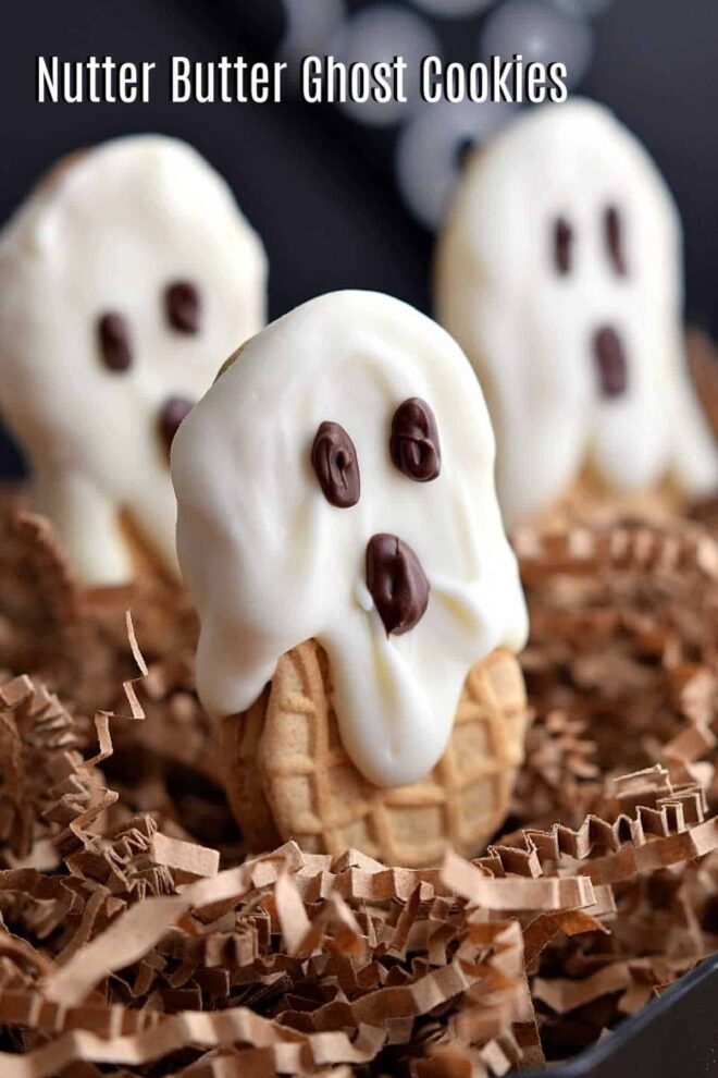 pinterest image of Nutter Butter Ghost Cookies