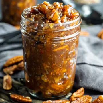 Pecan Pie Filling in a mason jar