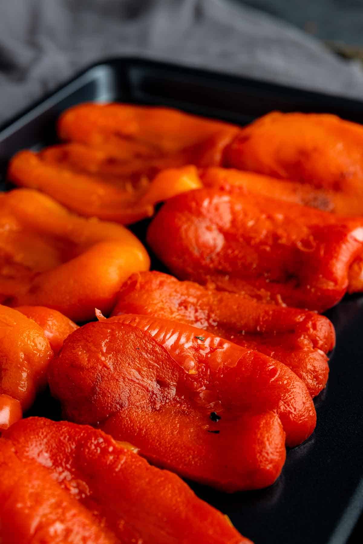 Roasting a Red Pepper in the oven on a sheet pan