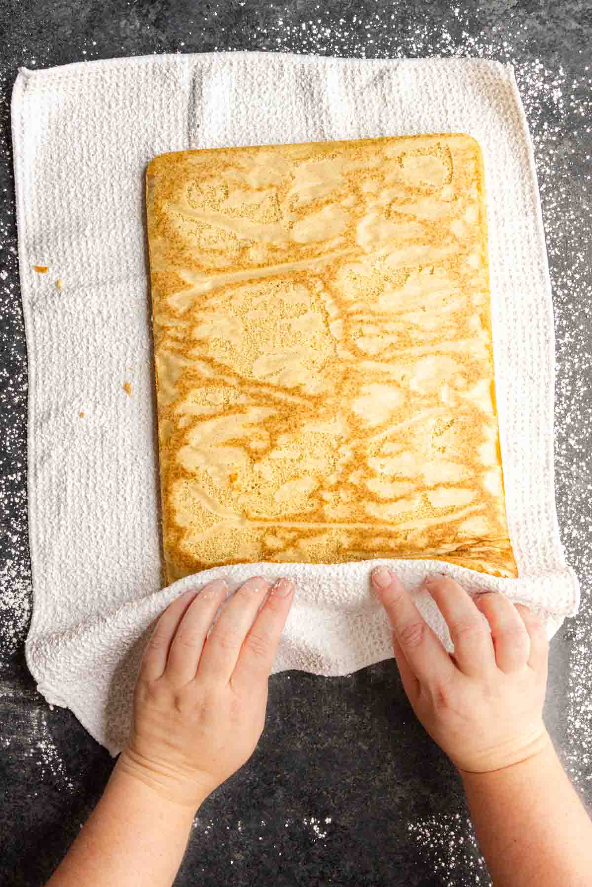 how to roll a Pecan Pie Cake Roll before it's filled