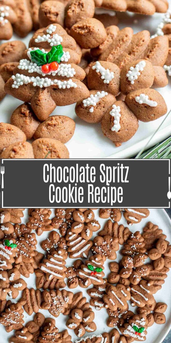 pinterest image of Chocolate Spritz Cookie