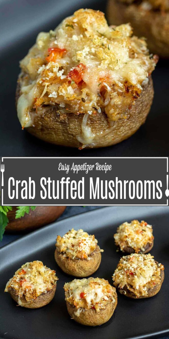 pinterest image of Crab Stuffed Mushrooms