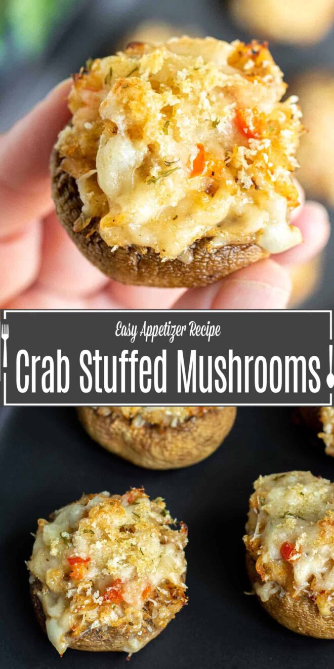 pinterest image of Crab Stuffed Mushrooms